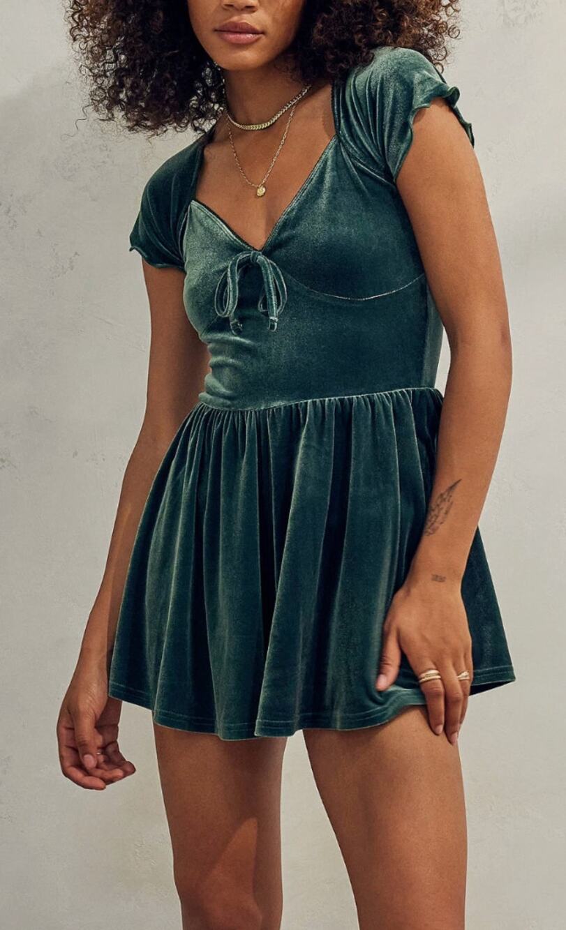 Urban Outfitters Milly Green Velvet Romper Playsuit NEW S or L